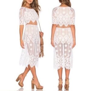 FOR LOVE AND LEMONS × Revolve White Lace Midi Dress Small
